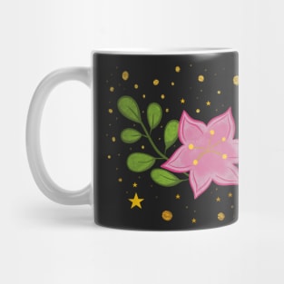 Floral arrangement pink flower with stars and golden sparkles Mug